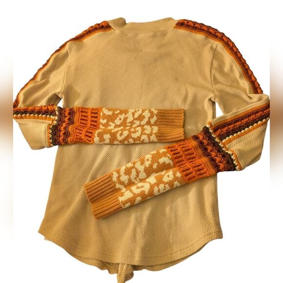 Free people in the mix pink‎ thermal knit and crochet top size small boho - Picture 6 of 9